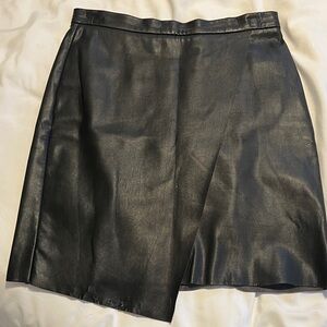 H&M Sleek Black Faux Leather Wrap Mini Skirt